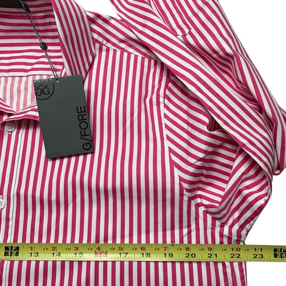 G/Fore Long Sleeve Button Down Dress Shirt Mens L Pink White Striped MSRP $185 - Picture 6 of 9